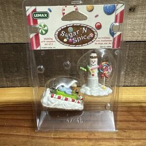 Lemax Sugar N Spice "Sledding With Snowman" 2 Piece Retired #42848